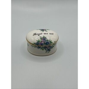 VTG Trinket Box "Forget me not" Oval Crown Staffordshire Jewelry Casket Urn Box